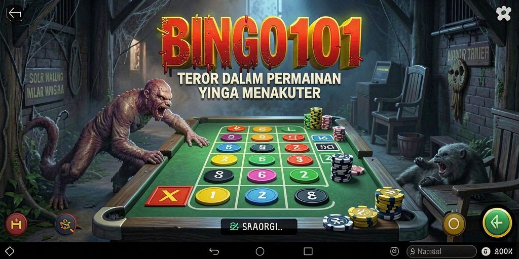 Screenshot gameplay BINGO101 menunjukkan suasana menakutkan di dunia bingo.
