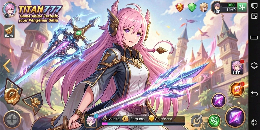Tampilan gameplay menarik dari karakter anime yang dinamis.