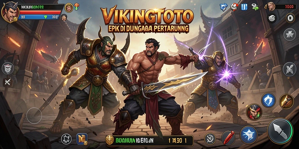 Screenshot menunjukkan pertarungan mendebarkan di VIKINGTOTO.